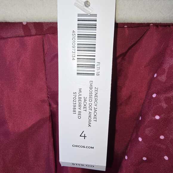 NWT Chico's Zenergy Cherry Red Jacket Size 4 20 22 Polka Dot Animal Print Anarok - Picture 11 of 12